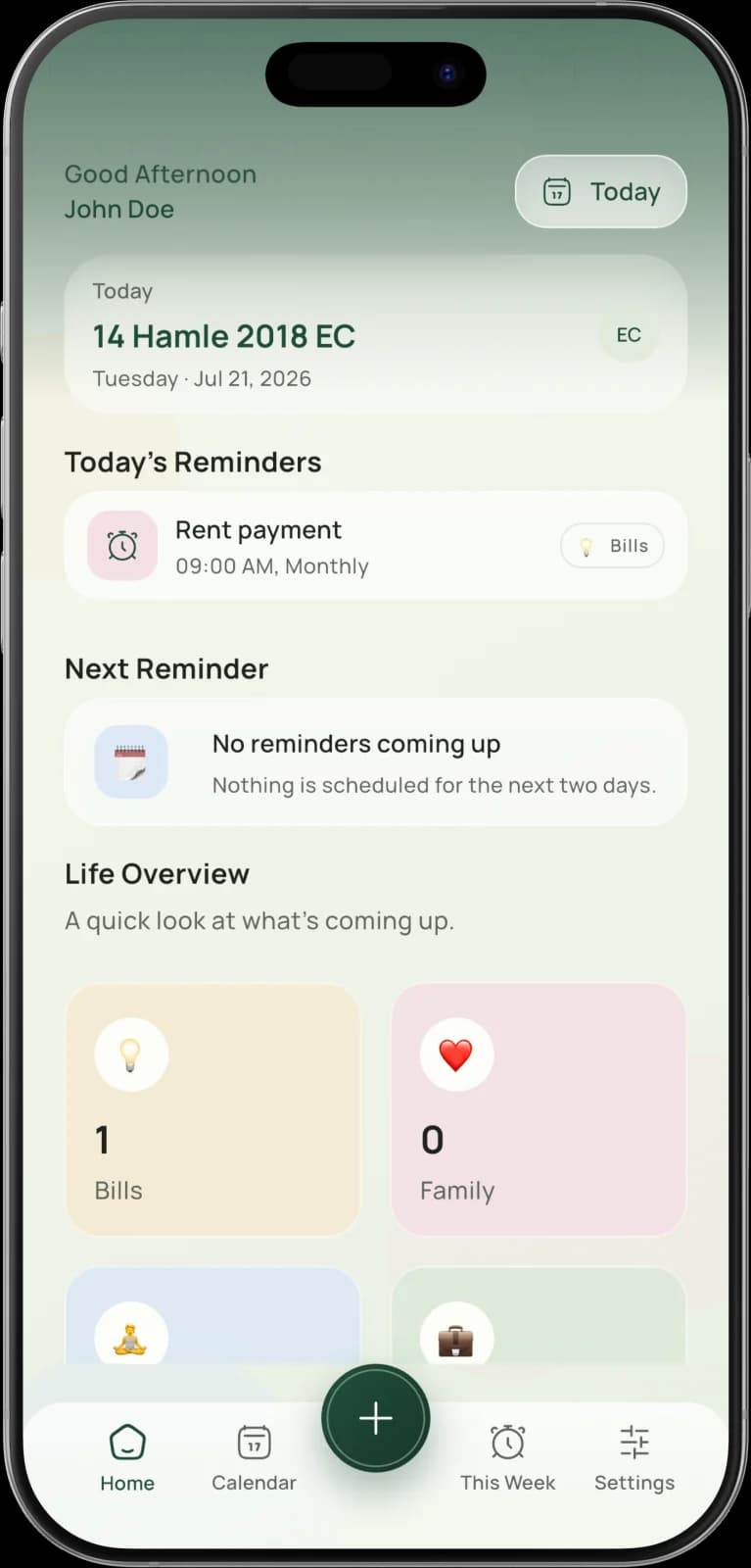 KenRemind home screen