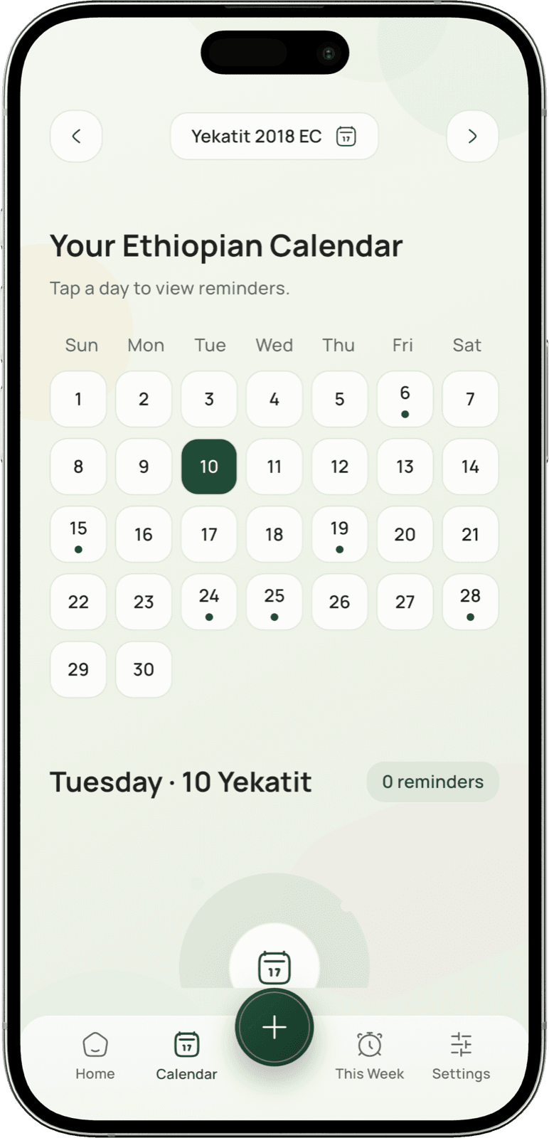 Calendar view iOS mock