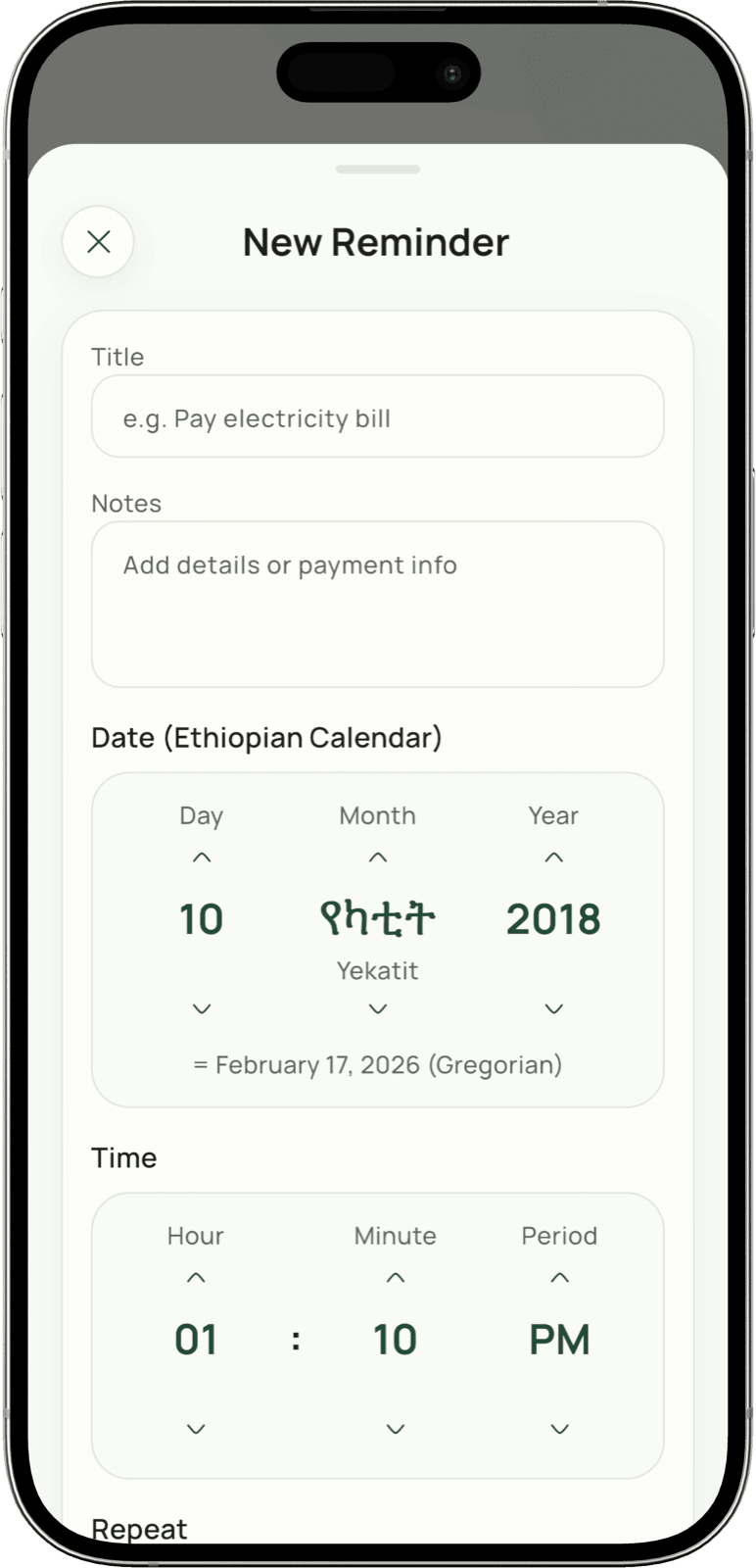 Create reminder iOS mock
