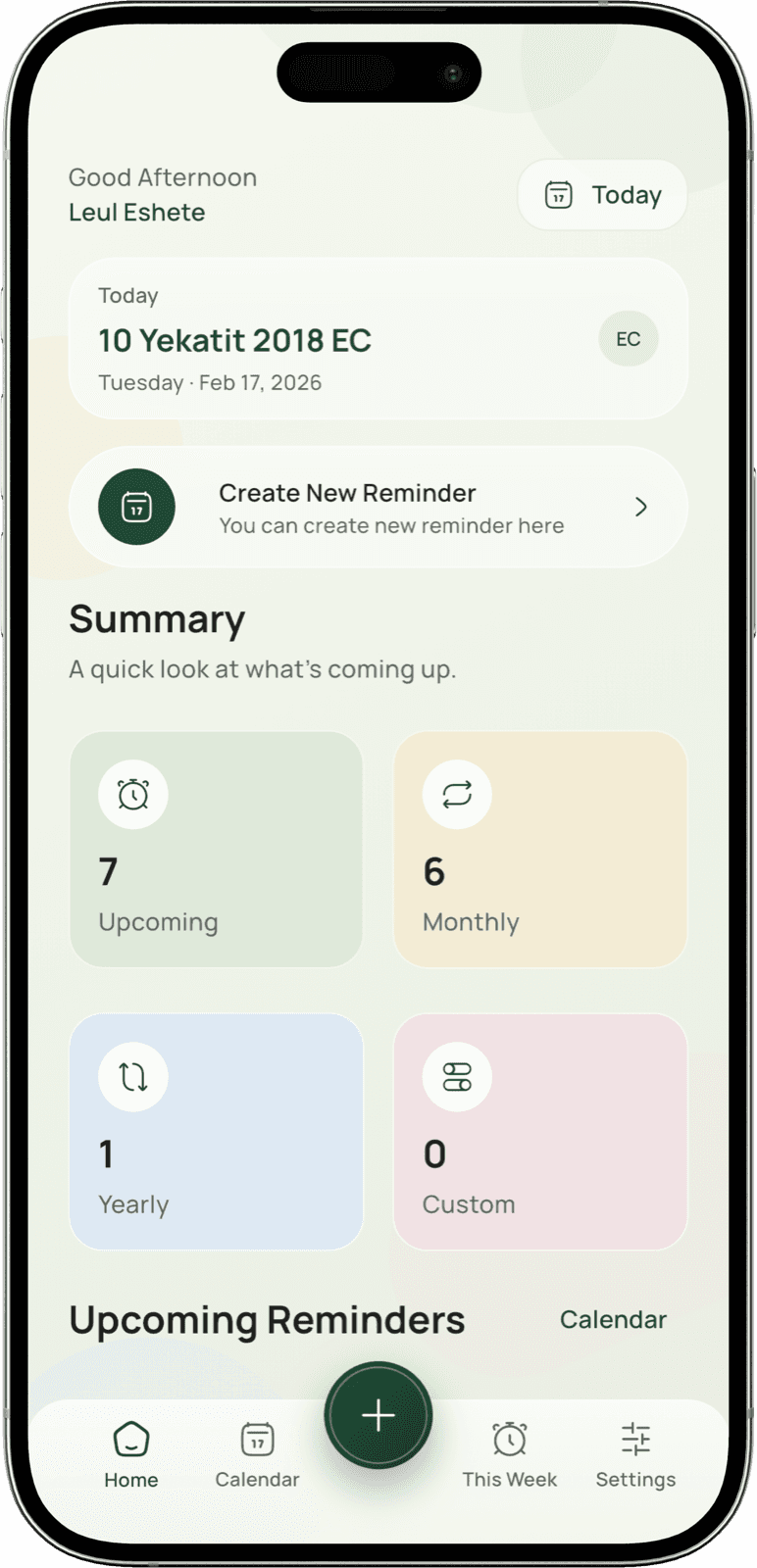 KenRemind home iOS mock
